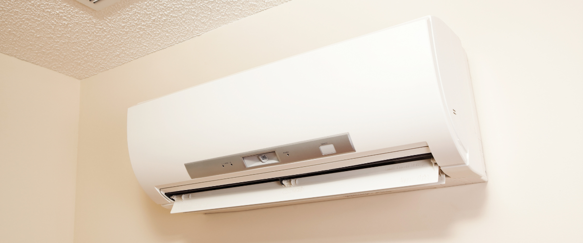 Ductless mini split mounted on a wall